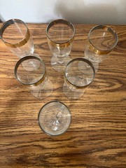 Vtg Blown Glass Gold Encrusted Rim 5 7/8″ Champagne Flutes Set of 6