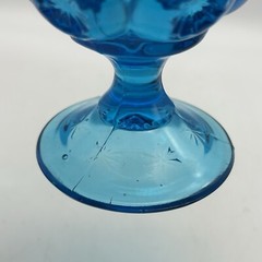 Vintage MCM LE Smith Glass Moon & Star Teal Blue Water Wine Goblet 6″