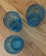Mid Century Modern Blue Italian Glasses Set of 4 with Gold Rims