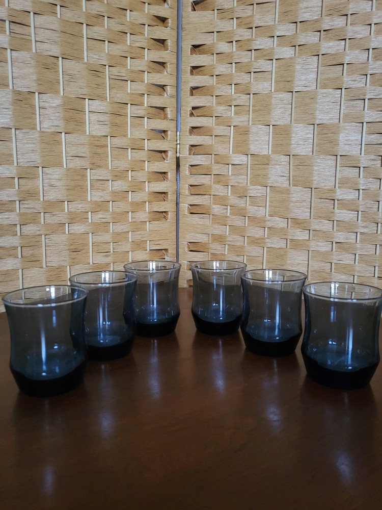 Libbey Apollo Vintage Blue Rock Glasses Set Of 6 In Good Shape 3×2 1/2 Inches
