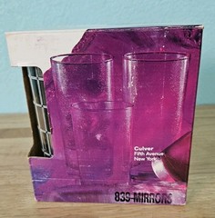 4 Culver Silver Mirrored Plaid Mosaic High Ball Glasses MidCentury6.25T In Box
