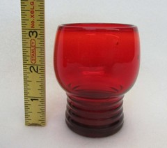 Imperial Shaeffer (Hocking?) Ruby Red 3” 5 oz Flat Juice Tumbler