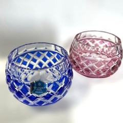 Unused Kamei Restored Satsuma Kiriko Choko Indigo Red Pair Japan