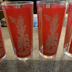 Culver Red & Gold Drinking Glasses Vintage 1960s Thai Goddess Tumblers Set of 5