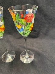 Royal Danube Hand-Painted 10″ Crystal Floral Goblets set of 2 Panseys