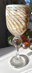DOUG SWEET 1979 ART GLASS Set Of 4 HAND BLOWN Wine Glasses Pulled Feather SIGNED