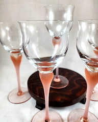 5 Sea Mist Coral Frosted Stem Mikasa Water Goblets Glasses -9 1/4”