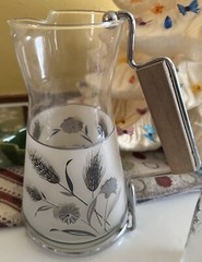 Vintage Frosted Silver Leaf Foliage Cocktail PitcherFour 4” Juice/Shot Glasses