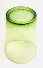 Set of 5 Olive Green Glass Tumblers Mid Century Modern Tapered Drinking Glasses