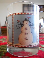 Snowman Double Old Fashioned Glass (es) 12 oz. Debbie Mumm Sakura Blue !