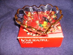 CRYSTAL HEART DISH GOLD TRIM CANDY RELISH OLIVE SERVING 6″ x 6″ NEW IN BOX HEAVY