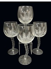 Vintage Coldwater Creek Frosted Palm Tree Wine Glasses Curved Stems, Set Of 4