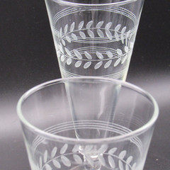 Vintage Footed Pilsner Glasses, Pair (2), Stripe & Laurel Band, 7 1/4″ h, Clear