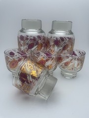 Culver Chantilly Rock Glasses Peony F22K Gold Ornate Mid Century 7oz S/6 C76