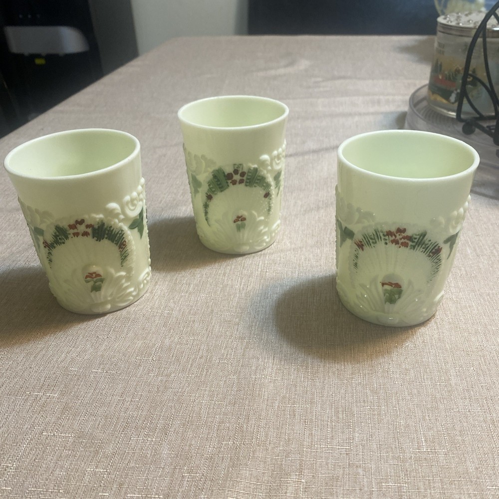 3 Rare Antique Uranium Custard Glass Northwood Geneva Tumblers c1901 buy 1 or 3