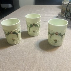 3 Rare Antique Uranium Custard Glass Northwood Geneva Tumblers c1901 buy 1 or 3