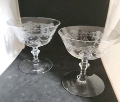 Heisey Osage Low Sherbet Optic Etched Antique 1918-1928 2pc