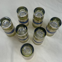 Vintage 7 Culver Rondo Blue Green 22K Gold Banded Barware Highball Glasses Retro