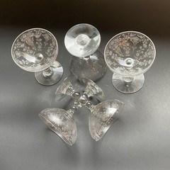 Duncan Miller First Love Etched Sherbet Champagne Glasses 5 pc Set Floral 5111