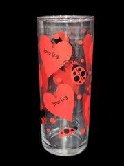 Anchoring Hocking Love Bug Lady Bug Red Heart Cylinder Cocktail Glass or Vase 6″