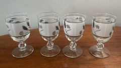 MCM Libby Silver Leaf Frosted Glass Set of 4 5.5”!goblets glasses 1960’s