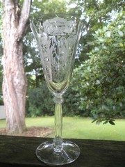 2 Tiffin Flanders Poppy Etch 8 1/4″ Crystal Water Goblets Fluted Stem 1927-1935