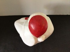 RARE VTG FOSTORIA AMERICAN MILK GLASS *SANTA CLAUS* COOKIE JAR HOLDING TOY SACK