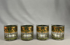 7 pc MCM Cera GOLDEN GRAPES Green Martini Pitcher + 4 Old Fashioned Glasses