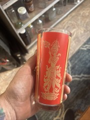 1960’s Mid Century Red Gold Siam Thai Goddess Highball Drinking Glass