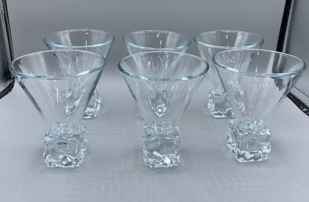 VTG Set 6 Melting Ice Cube Base Martini Glasses Barware Di Saronno Italy 4.75″H
