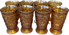 Vintage Amber Glass Goblets Set of 8 Textured Footed Tumblers Retro Honeycomb