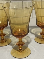 3 Gorham Elegance Amber Crystal Wafer Stem Wine Water Glasses 6.75” 1970s 12 Oz