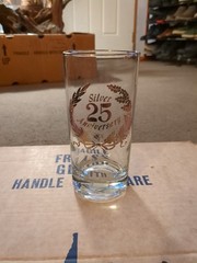 8 Count 25th ANNIVERSARY Hi-ball Glasses Silver Rim 12oz. Brand New Old Stock
