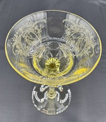 Rare 6 Maryland Glass Co, 1920’s Vaseline Diana & Nymph” Champagne Glasses Glow