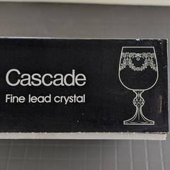 Vintage NIB: Six (6) Fine Crystal WINE GLASSES; CASCADE Bohemia Czechoslovakia