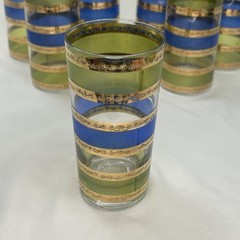 Vintage 7 Culver Rondo Blue Green 22K Gold Banded Barware Highball Glasses Retro