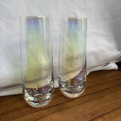 Pair Iridescent Stemless Champagne Flutes Rainbow Luster Toasting Glasses