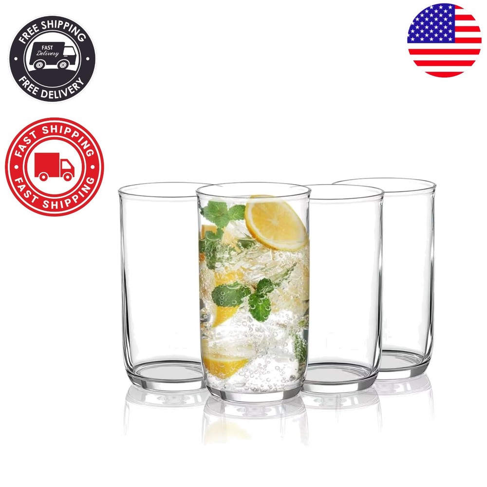 Berglander 4-Pack 14 oz Collins Glasses – Crystal-Clear, Eco-Friendly Drinkware