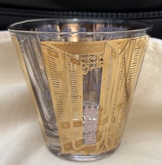 4 Vintage Gold And Pink Old Fashion Cocktail Glasses