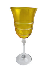 Set Of Two Wine Cocktail Wine Glasses Yellow Tall Stem Etched Groves 8.25 in