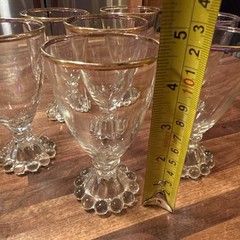 Vintage Anchor Hocking Boopie Clear Gold Rimmed 2oz Cordial Bar Glasses Set 7