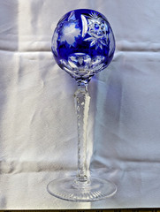 BLUE Nachtmann Traube Crystal Hock Wine Glass 8.25″ COBALT Grapes Cut To Clear