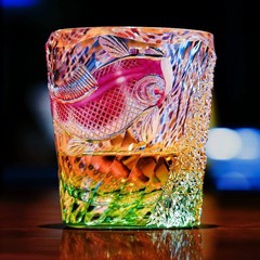 Japanese Edo Kiriko Luxury Tumbler 8.3oz Gold Red Koi Fish Handmade Crystal Glas