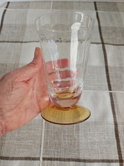 4 Vintage Clear Optic Panel Textured Glasses Amber Footed 5″ Retro HTF