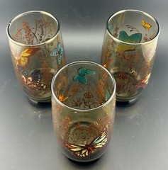 1970’s Anchor Hocking Butterfly Tumblers Smokey Gray(3)