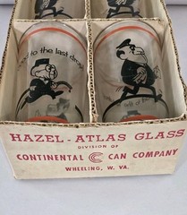 Vtg Hazel Atlas 1960s Gas Station Attendant «Gay Glasses» Set 4 Orig Box