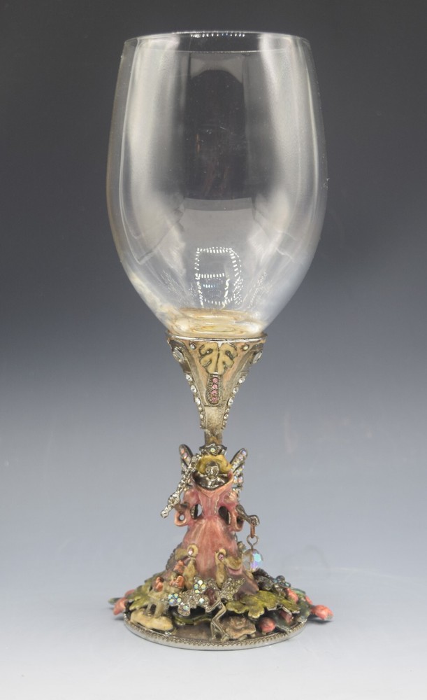 KIRKS FOLLY DRAGON WINE GOBLET GLASS JEWELED STONES RARE 8″