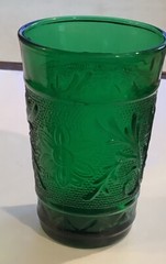 Vintage Anchor Hocking 3.5 In Juice Glass Forest Green Sandwich Glass (29ia)