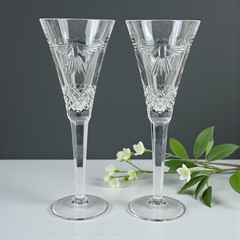 Waterford Crystal Millennium Peace Champagne Flutes Pair 9.5” Doves Olive Branch