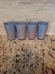 1960 Culver Blue Gold Siam Thai Goddess Drinking Glass Tumbler 5” Tall Set Of 4